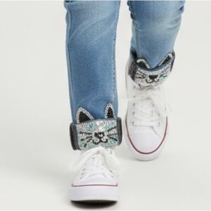 V  GOLD little girls jeans size 4 adjustable inside strap heart buttons cat